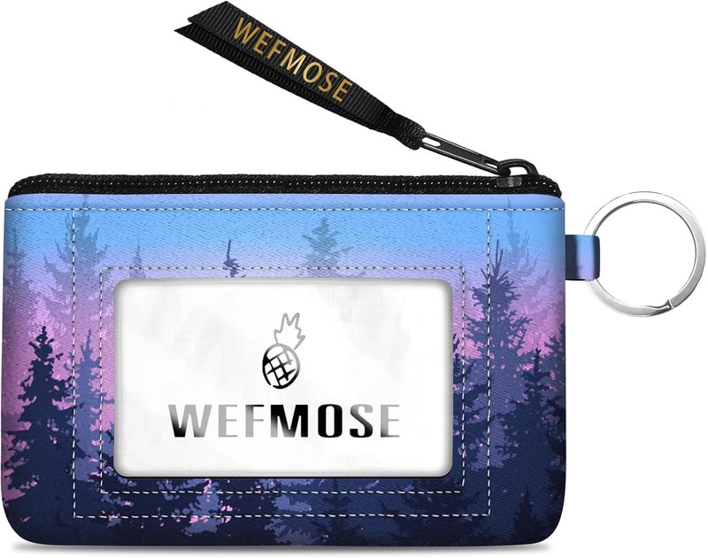 WEFMOSE Small Wallet Keychain with Clear ID Window Zipper Cute ID Case Coin Purse for Women Water Resistant Coin Pouch-Forest Blue Purple Keychain Wallet - Image 1